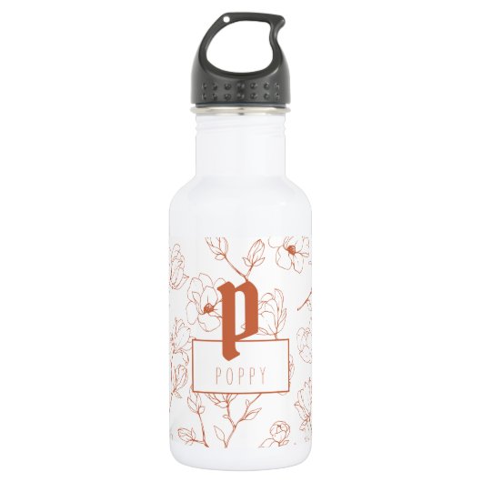 Name der Terracotta Floral Monogramm Edelstahlflasche (Vorderseite)