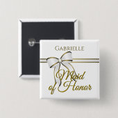 Name der Trauzeugin "White & Gold Ribbon Wedding" Button (Vorne & Hinten)