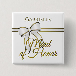 Name der Trauzeugin "White & Gold Ribbon Wedding" Button