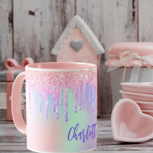 Name der Tropfen des lila Glitzer in Holografische Tasse
