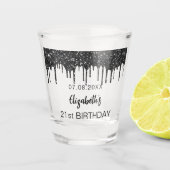 Name der Tropfen des schwarzen Glitzer zum Geburts Schnapsglas (Vorderseite)