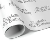 Name der Tropfen des Silbernen Glitzer Geburtstag Geschenkpapier (Rolleneckpunkt)