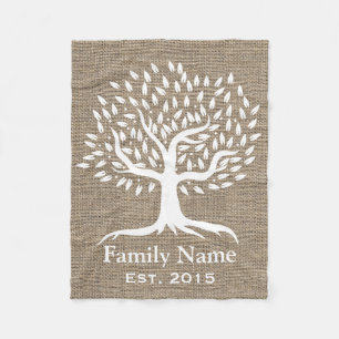 Name der Vintagen Baumfamilie Rustic Burlap Fleecedecke