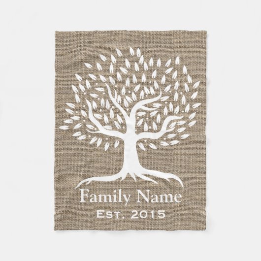 Name der Vintagen Baumfamilie Rustic Burlap Fleecedecke (Vorderseite)