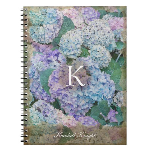 Name der Vintagen Blauen Hydrangea Floral Monogram Notizblock (Vorderseite)