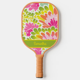 Name der Vintagen grünen Orange-Rosa-Blume Pickleball Schläger