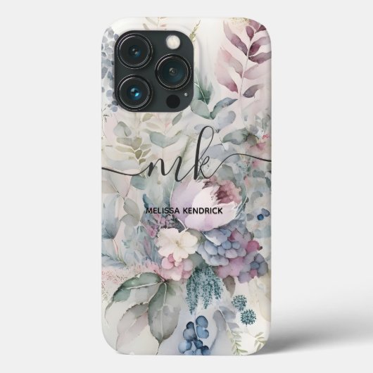 Name der Vintagen Pastel Botanische Blume Monogram Case-Mate iPhone Hülle (Rückseite)
