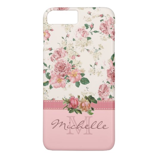Name der Vintagen rosafarbenen Rose Monogramm Case-Mate iPhone Hülle (Rückseite)