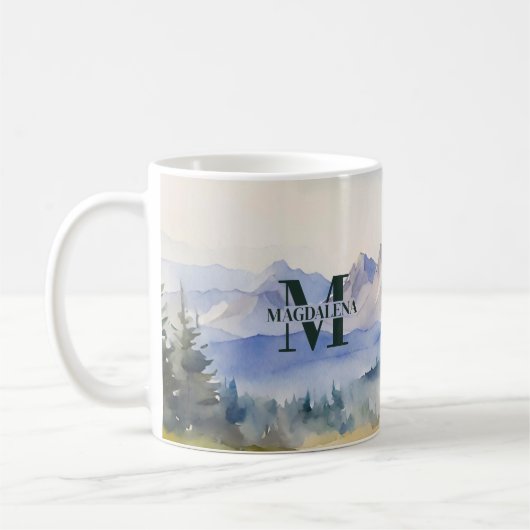 Name der Wasserfarben-Bergwelt Kaffeetasse (Links)