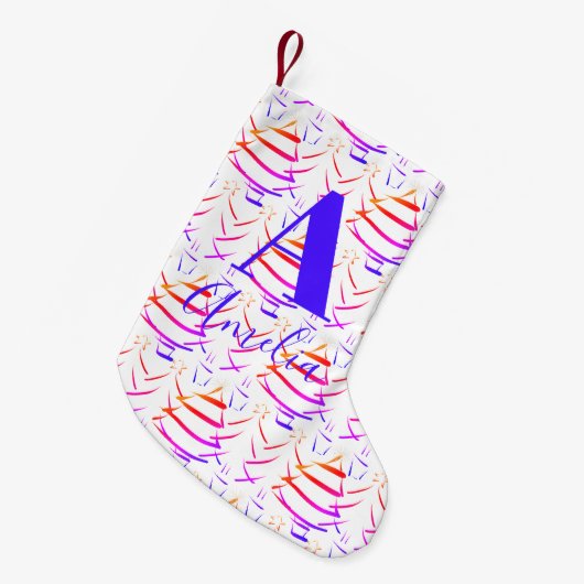 Name der Weihnachtsbaum-Bright-Monogramm Kleiner Weihnachtsstrumpf (Vorderansicht (hängend))