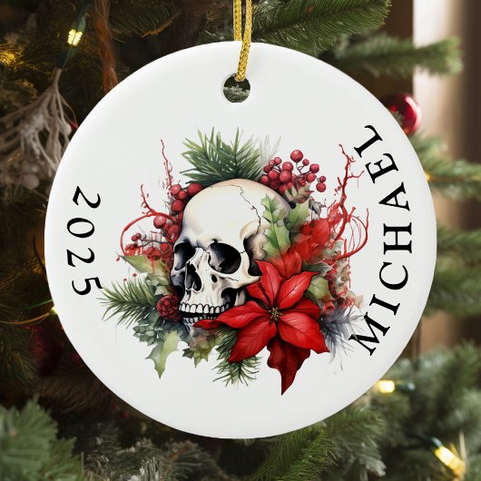 Name der Weihnachtskull-Monogramm Keramik Ornament