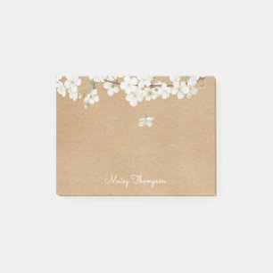 Name der weißen Blossom Floral Rustic Kraft Monogr Post-it Klebezettel