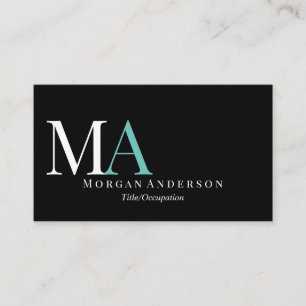 Name der weißen und Aquamarinen Monogramm, schwarz Visitenkarte