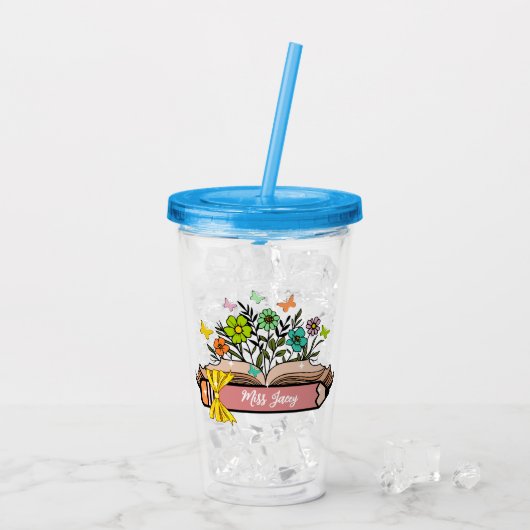 Name der Wildblume, Personalisiert Lehrerin, Gesch Acryltrinkbecher (Rückseite Ice)