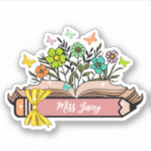 Name der Wildblume, Personalisiert Lehrerin, Gesch Aufkleber (Vorderseite)