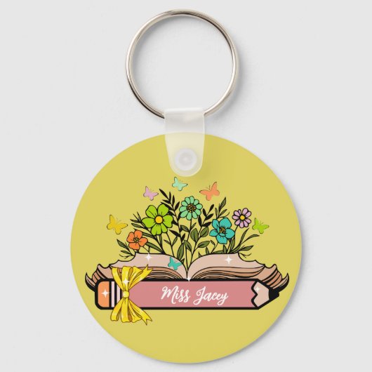 Name der Wildblume, Personalisiert Lehrerin, Gesch Schlüsselanhänger (Vorderseite)