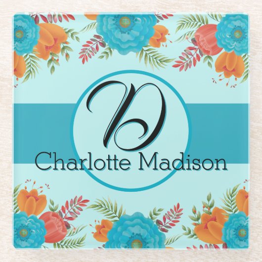 Name der Wohngestaltung Retro Floral Glasuntersetzer (Vorderseite)