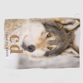 Name der Wolfskopf-Tier-Monogramm Golfhandtuch (Horizontal)