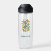 Name der Yoga-Pose-Retro-Swirls Trinkflasche (Rückseite)