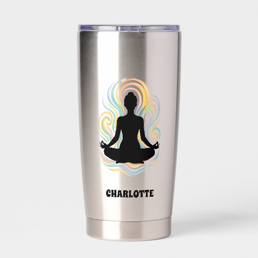 Name der Yoga-Pose-Wirbel Thermobecher (Rückseite)