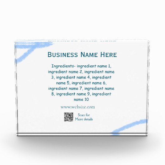 Name der Zutaten Name Firmenname Website QR-Code h Fotoblock (Vorderseite)