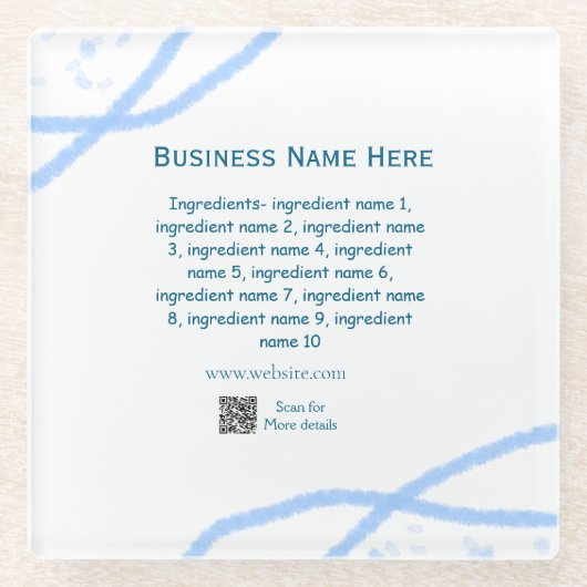 Name der Zutaten Name Firmenname Website QR-Code h Glasuntersetzer (Vorderseite)