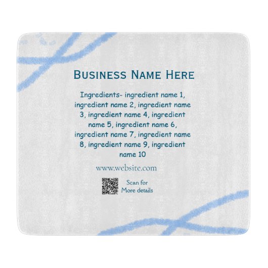Name der Zutaten Name Firmenname Website QR-Code h Schneidebrett (Vorderseite)