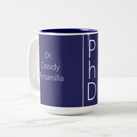 Name des Absolventen Blue PhD Zweifarbige Tasse (Vorderseite Links)