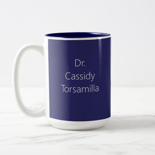 Name des Absolventen Blue PhD Zweifarbige Tasse (Links)