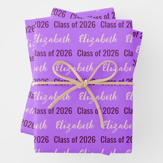 Name des Absolventen der Klasse 2026 Blasslila Geschenkpapier Set (Beispiel)