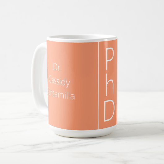 Name des Absolventen Peach White PhD Kaffeetasse (Vorderseite Links)