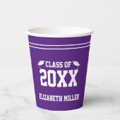 Name des Absolventen: Royal Lila und weißer Abschl Pappbecher (Vorderseite)