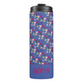 Name des abstrakten Dreieck-Musters blau Thermosbecher (Vorderseite)