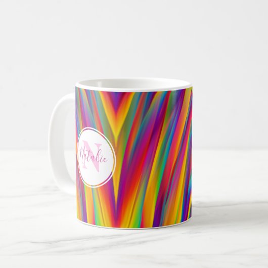 Name des abstrakten Rainbow-Gradient-Monogramms Kaffeetasse (Vorderseite Links)