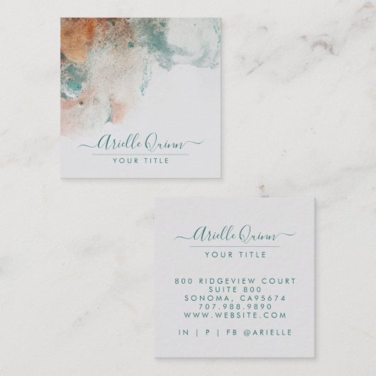 Name des abstrakten Watercolor-Skripts Quadratische Visitenkarte (Vorne/Hinten)