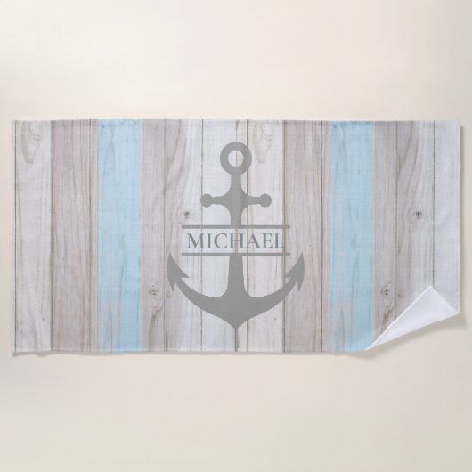 Name des Ankerboots aus Holz Strandtuch (Vorderseite)