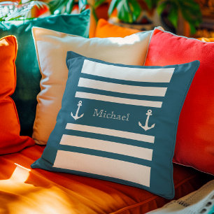 Name des Ankerpunktes Nautic Blue and White Stripe Kissen