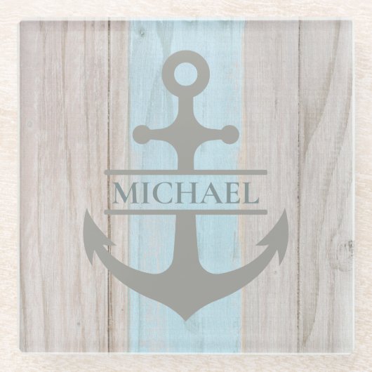 Name des Ankerpunkts des nautischen Holzboots Glasuntersetzer (Vorderseite)