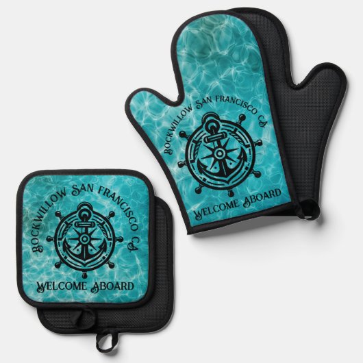 Name des Ankerrads Ofenhandschuh & Topflappen-Set (Vorderseite/Rückseite)