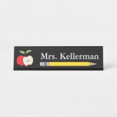Name des Apfel- und Bleistift-Lehrers Schwarz Schreibtischnamensplakette (Vorderseite )