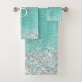 Name des aquamarin gebürsteten Metalls Silber Glit Badhandtuch Set (Insitu)