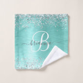 Name des aquamarin gebürsteten Metalls Silber Glit Badhandtuch Set (Waschlappen)