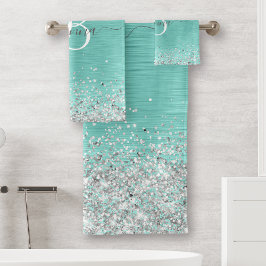 Name des aquamarin gebürsteten Metalls Silber Glit Badhandtuch Set