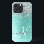 Name des aquamarin gebürsteten Metalls Silber Glit Case-Mate iPhone Hülle<br><div class="desc">Dieses schicke Gehäuse mit hübschem silberfarbenem Glitzer auf aquamarinem,  gebürstetem metallischem Hintergrund ist einfach zu personalisieren.</div>