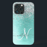 Name des aquamarin gebürsteten Metalls Silber Glit Case-Mate iPhone Hülle<br><div class="desc">Dieses schicke Gehäuse mit hübschem silberfarbenem Glitzer auf aquamarinem,  gebürstetem metallischem Hintergrund ist einfach zu personalisieren.</div>