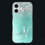 Name des aquamarin gebürsteten Metalls Silber Glit iPhone 16 Hülle<br><div class="desc">Dieses schicke Gehäuse mit hübschem silberfarbenem Glitzer auf aquamarinem,  gebürstetem metallischem Hintergrund ist einfach zu personalisieren.</div>