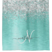 Name des aquamarin gebürsteten Metalls Silber Glit Duschvorhang (Vorderseite)