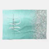 Name des aquamarin gebürsteten Metalls Silber Glit Geschirrtuch (Horizontal)