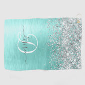 Name des aquamarin gebürsteten Metalls Silber Glit Golfhandtuch (Horizontal)