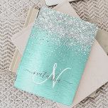 Name des aquamarin gebürsteten Metalls Silber Glit iPad Pro Cover<br><div class="desc">Dieses schicke Design mit hübschem silberglänzenden Glitzer auf aquamarinem,  gebürstetem metallischem Hintergrund ist einfach zu personalisieren.</div>